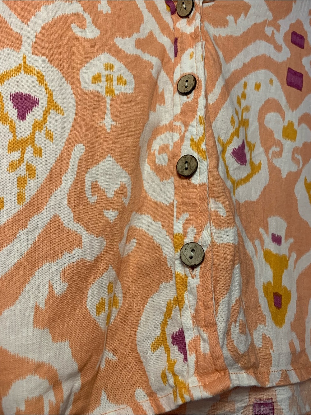 Christian Siriano Linen Rayon Blend Peach White Short Sleeve Button-Down | L - Picture 4 of 14